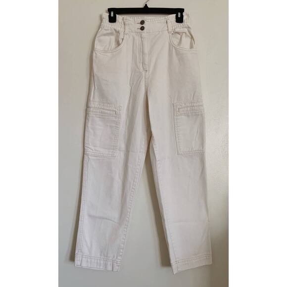 Cream H&M High Waisted Paper Bag Waist Cargo Pants 6 - Picture 1 of 6